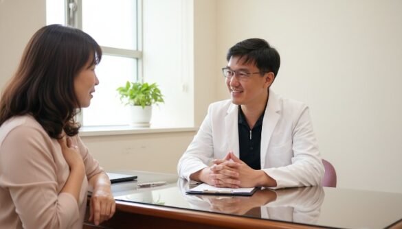 診間醫師細心諮詢與更年期伴侶 丈夫溫柔遞茶安慰更年期伴侶 夫妻公園散步慢走更年期伴侶 營養均衡的健康餐點更年期伴侶