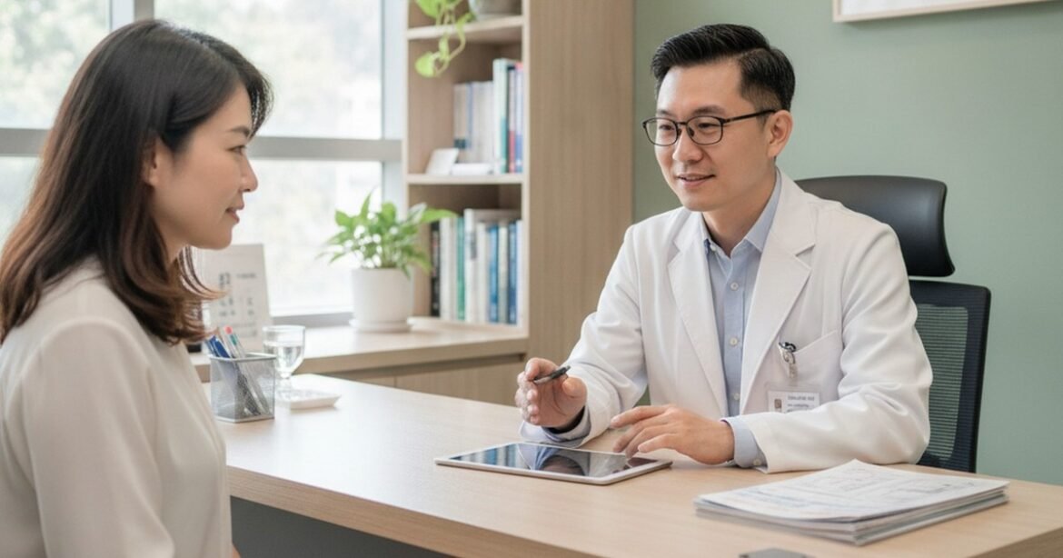 吳芮醫師為客人詳細解說非手術眼袋消除療程的原理與效果